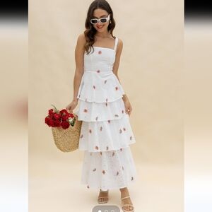 NWT Elisa Dress - Elegant White Floral Tiered Dress  - Size M
